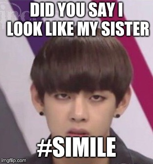 BTS V | DID YOU SAY I LOOK LIKE MY SISTER; #SIMILE | image tagged in bts v | made w/ Imgflip meme maker