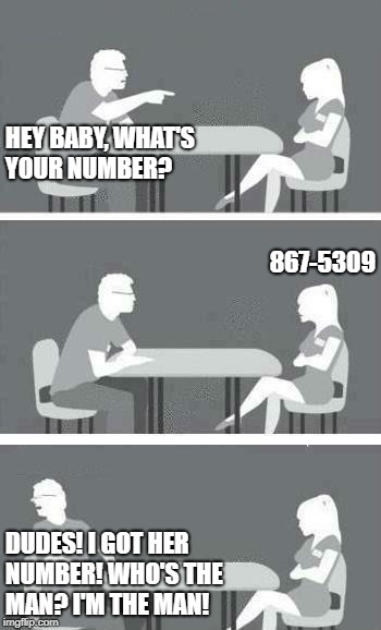 Speed Dating | HEY BABY, WHAT'S YOUR NUMBER? 867-5309; DUDES! I GOT HER NUMBER! WHO'S THE MAN? I'M THE MAN! | image tagged in speed dating | made w/ Imgflip meme maker