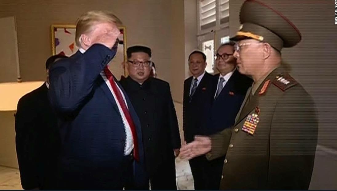 Trump salutes North Korean officer Blank Meme Template