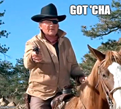 Got 'Cha | GOT 'CHA | image tagged in cool,cowboy,john wayne | made w/ Imgflip meme maker