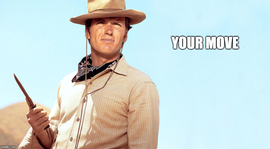 Your move | YOUR MOVE | image tagged in cowboy,cool,scary,clint eastwood,amcstock | made w/ Imgflip meme maker