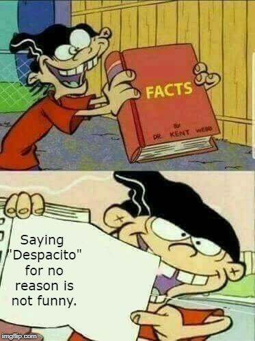 Double d facts book  | Saying "Despacito" for no reason is not funny. | image tagged in double d facts book | made w/ Imgflip meme maker