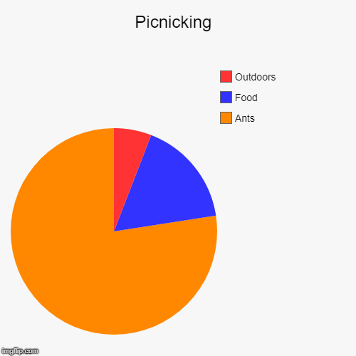 What Picnicking is All About | Picnicking  | Ants, Food, Outdoors | image tagged in funny,pie charts,ants | made w/ Imgflip chart maker