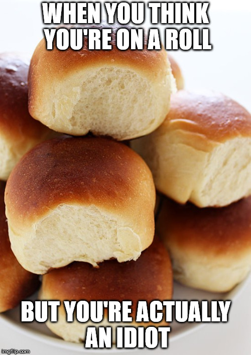 Stale bread... | WHEN YOU THINK YOU'RE ON A ROLL; BUT YOU'RE ACTUALLY AN IDIOT | image tagged in memes | made w/ Imgflip meme maker