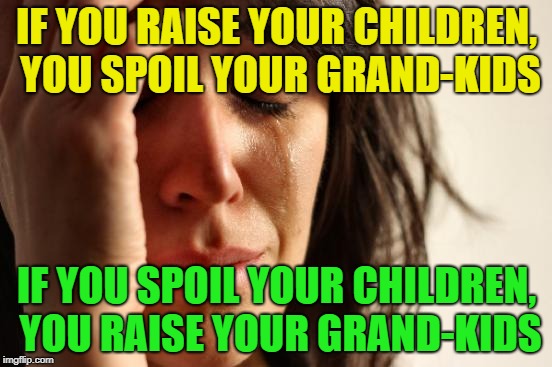 Sounds legit........ | IF YOU RAISE YOUR CHILDREN, YOU SPOIL YOUR GRAND-KIDS; IF YOU SPOIL YOUR CHILDREN, YOU RAISE YOUR GRAND-KIDS | image tagged in memes,first world problems,kids | made w/ Imgflip meme maker