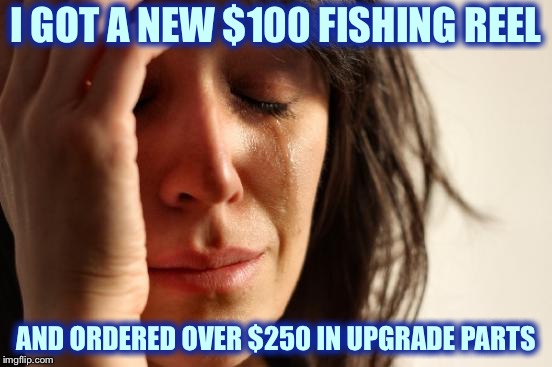 First World Problems Meme | I GOT A NEW $100 FISHING REEL; AND ORDERED OVER $250 IN UPGRADE PARTS | image tagged in memes,first world problems | made w/ Imgflip meme maker