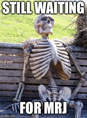 Waiting Skeleton Meme | STILL WAITING; FOR MRJ | image tagged in memes,waiting skeleton | made w/ Imgflip meme maker