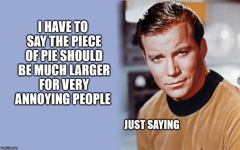 I HAVE TO SAY THE PIECE OF PIE SHOULD BE MUCH LARGER FOR VERY ANNOYING PEOPLE JUST SAYING | made w/ Imgflip meme maker