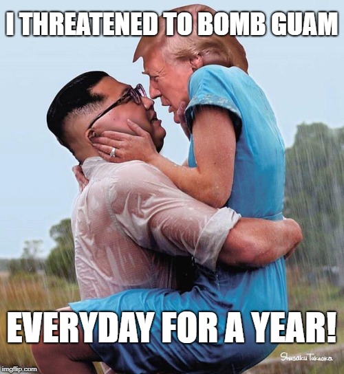 It's still not over!! | I THREATENED TO BOMB GUAM; EVERYDAY FOR A YEAR! | image tagged in kim jong un trump notebook,kim jong un,trump,jong un,north korea,guam | made w/ Imgflip meme maker