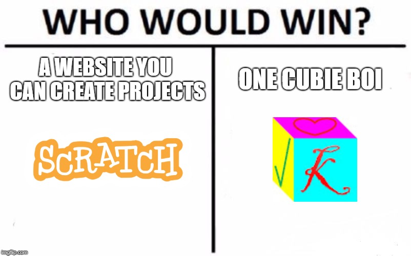 Who Would Win? Meme | A WEBSITE YOU CAN CREATE PROJECTS; ONE CUBIE BOI | image tagged in memes,who would win | made w/ Imgflip meme maker