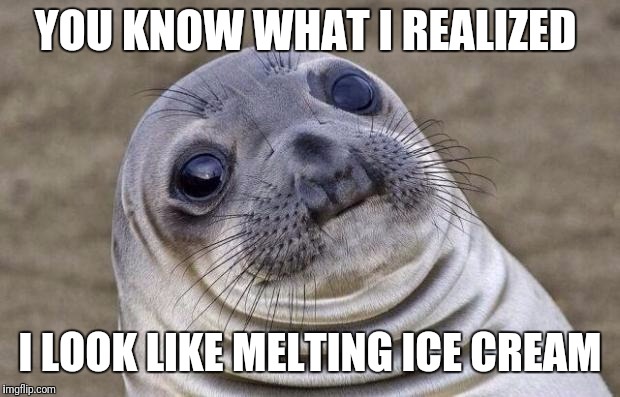 Awkward Moment Sealion | YOU KNOW WHAT I REALIZED; I LOOK LIKE MELTING ICE CREAM | image tagged in memes,awkward moment sealion | made w/ Imgflip meme maker