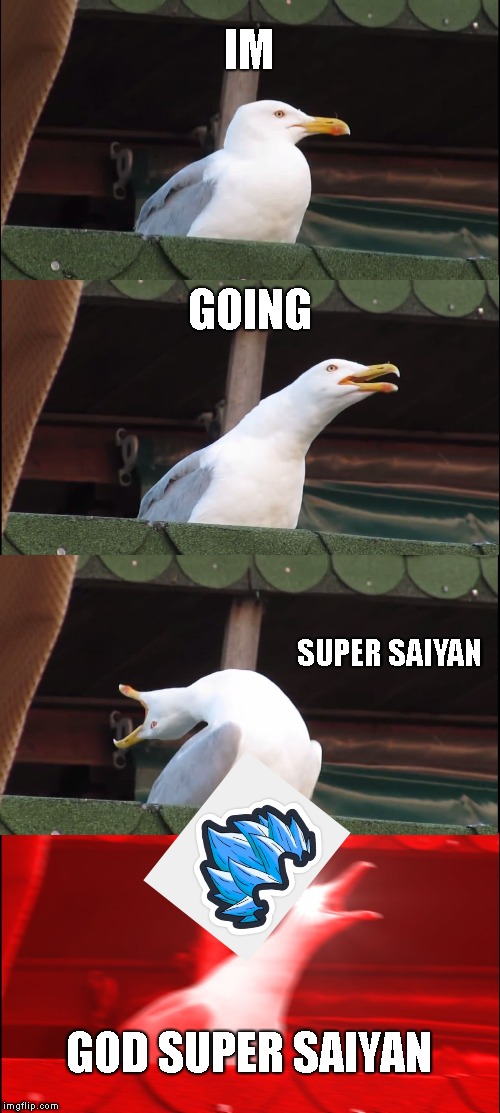 Inhaling Seagull | IM; GOING; SUPER SAIYAN; GOD SUPER SAIYAN | image tagged in memes,inhaling seagull | made w/ Imgflip meme maker