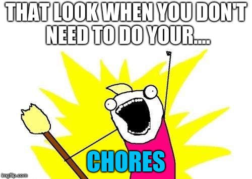 X All The Y Meme | THAT LOOK WHEN YOU DON'T NEED TO DO YOUR.... CHORES | image tagged in memes,x all the y | made w/ Imgflip meme maker