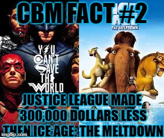 CBM FACT #2; JUSTICE LEAGUE MADE 300,000 DOLLARS LESS THEN ICE AGE: THE MELTDOWN | made w/ Imgflip meme maker