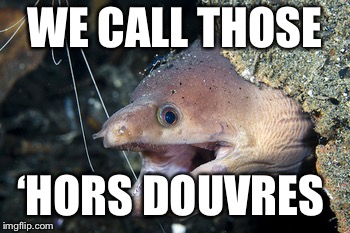 Happy Eel | WE CALL THOSE ‘HORS DOUVRES | image tagged in happy eel | made w/ Imgflip meme maker