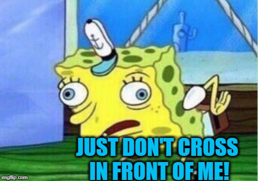 Mocking Spongebob Meme | JUST DON'T CROSS IN FRONT OF ME! | image tagged in memes,mocking spongebob | made w/ Imgflip meme maker