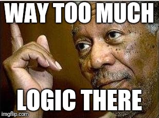 Morgan Freeman | WAY TOO MUCH LOGIC THERE | image tagged in morgan freeman | made w/ Imgflip meme maker