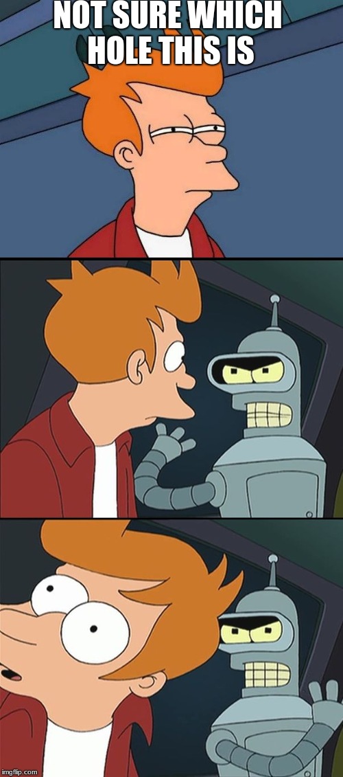 Bender slap Fry | NOT SURE WHICH HOLE THIS IS | image tagged in bender slap fry | made w/ Imgflip meme maker