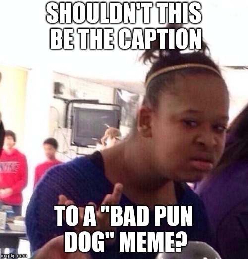 Black Girl Wat Meme | SHOULDN'T THIS BE THE CAPTION TO A "BAD PUN DOG" MEME? | image tagged in memes,black girl wat | made w/ Imgflip meme maker