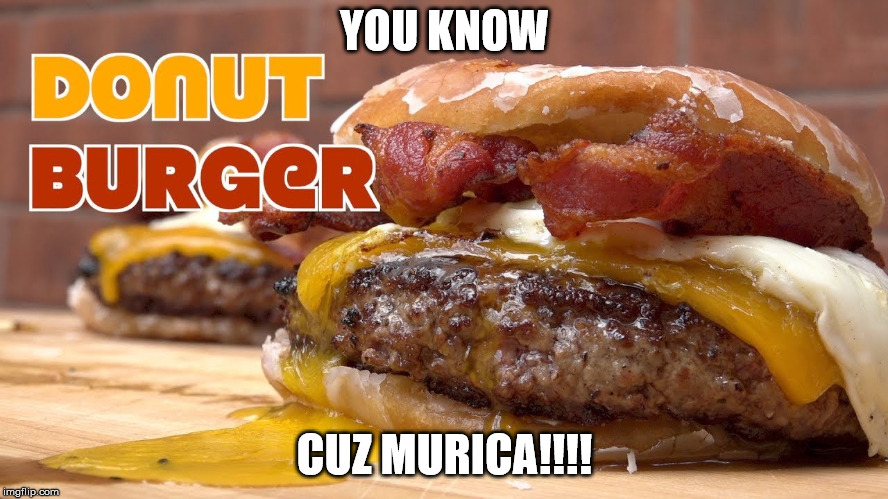 murica | YOU KNOW; CUZ MURICA!!!! | image tagged in freedom in murica,murica,fat,burger,doughnut | made w/ Imgflip meme maker