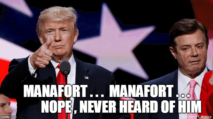 MANAFORT . . .  MANAFORT . . .           NOPE , NEVER HEARD OF HIM | image tagged in trump,manafort | made w/ Imgflip meme maker