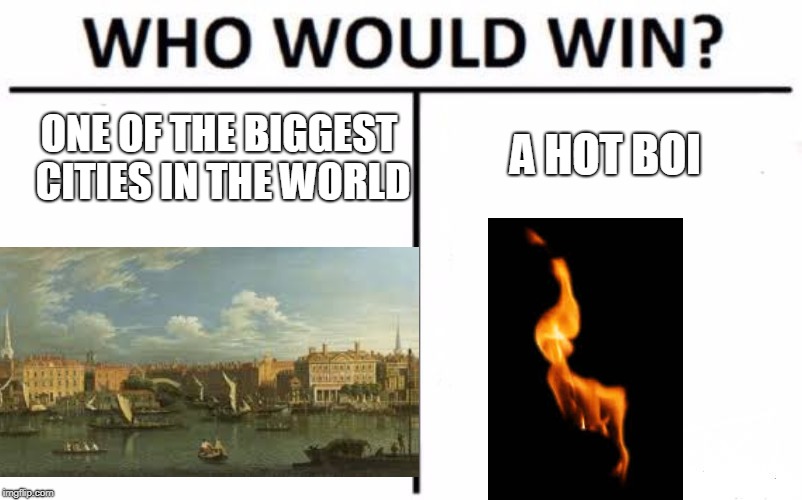 Who Would Win? Meme | A HOT BOI; ONE OF THE BIGGEST CITIES IN THE WORLD | image tagged in memes,who would win | made w/ Imgflip meme maker
