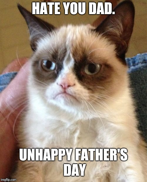 Grumpy Cat Meme | HATE YOU DAD. UNHAPPY FATHER'S DAY | image tagged in memes,grumpy cat | made w/ Imgflip meme maker