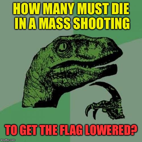 Philosoraptor Meme | HOW MANY MUST DIE IN A MASS SHOOTING TO GET THE FLAG LOWERED? | image tagged in memes,philosoraptor | made w/ Imgflip meme maker