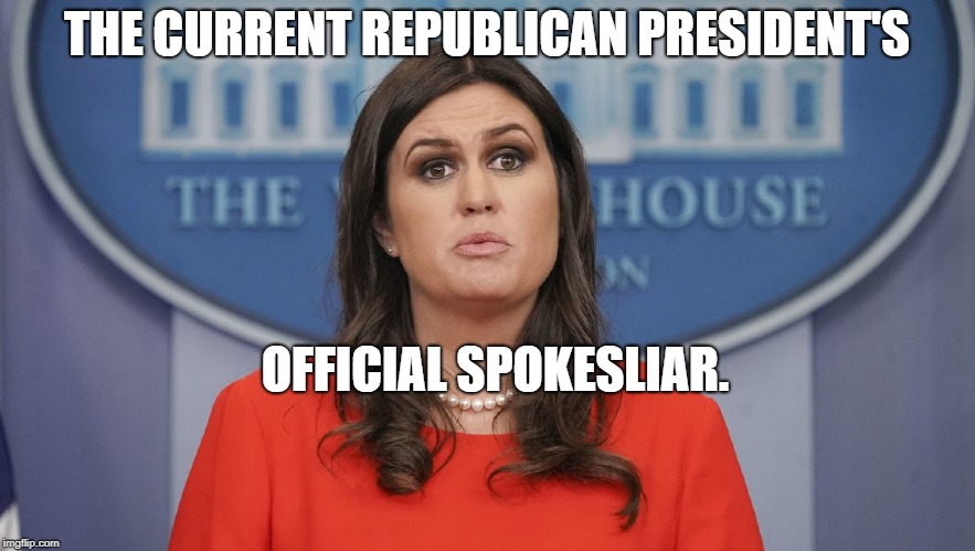 Sarah Sanders lost | THE CURRENT REPUBLICAN PRESIDENT'S; OFFICIAL SPOKESLIAR. | image tagged in sarah sanders lost | made w/ Imgflip meme maker