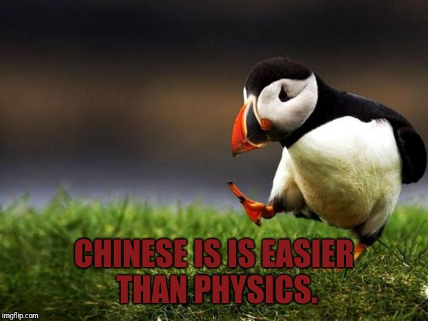I'm supposed to be reading a book on physics for the summer, but instead I'm practicing Chinese. | CHINESE IS IS EASIER THAN PHYSICS. | image tagged in memes,unpopular opinion puffin,physics,chinese,summer vacation,summer | made w/ Imgflip meme maker