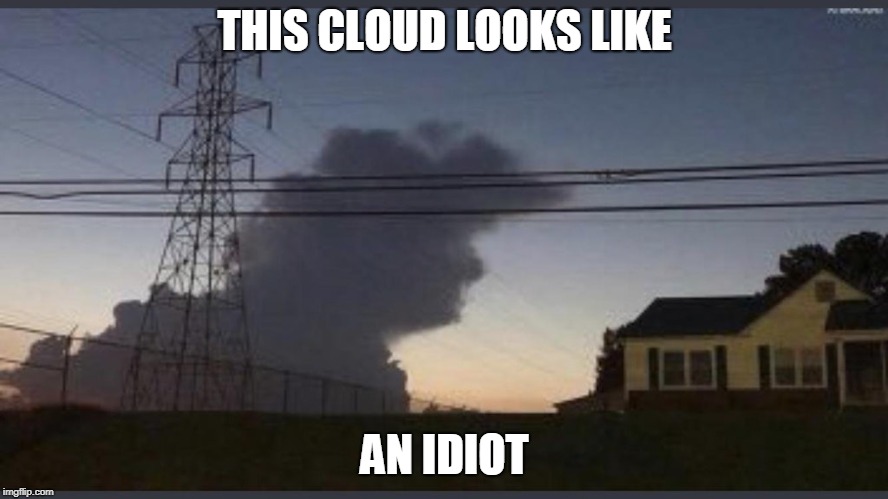 We have the best clouds, believe me | THIS CLOUD LOOKS LIKE; AN IDIOT | image tagged in idiot,clouds | made w/ Imgflip meme maker