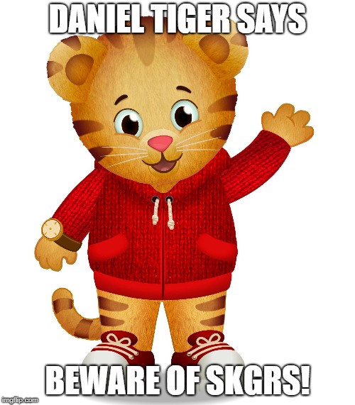 Daniel Tiger | DANIEL TIGER SAYS; BEWARE OF SKGRS! | image tagged in daniel tiger | made w/ Imgflip meme maker