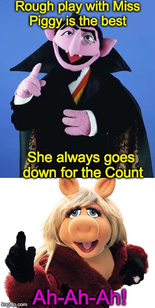 Rough play with Miss Piggy is the best; She always goes down for the Count; Ah-Ah-Ah! | image tagged in muppets,the count,miss piggy,bad pun | made w/ Imgflip meme maker