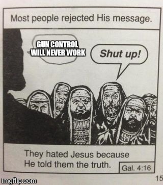 They hated Jesus meme | GUN CONTROL WILL NEVER WORK | image tagged in they hated jesus meme | made w/ Imgflip meme maker