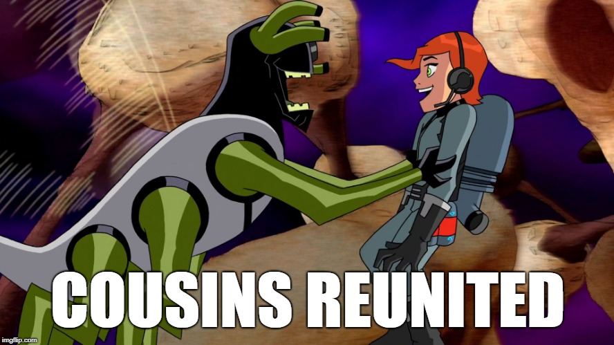 COUSINS REUNITED | image tagged in stinkfly and gwen,ben 10,stinkfly,gwen | made w/ Imgflip meme maker