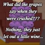 A Wine Pun... | What did the grapes say when they were crushed??? Nothing, they just let out a little wine... | image tagged in grapes,crushed,nothing,let out | made w/ Imgflip meme maker
