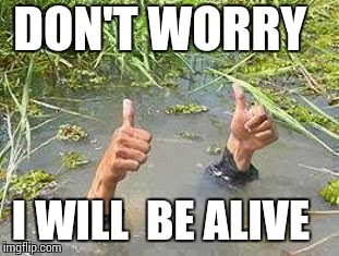 FLOODING THUMBS UP | DON'T WORRY; I WILL  BE ALIVE | image tagged in flooding thumbs up | made w/ Imgflip meme maker