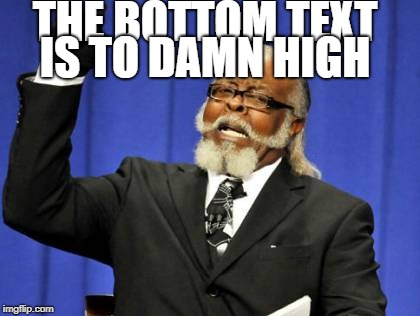 Too Damn High | THE BOTTOM TEXT; IS TO DAMN HIGH | image tagged in memes,too damn high | made w/ Imgflip meme maker