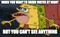Spongegar Meme | WHEN YOU WANT TO DRINK WATER AT NIGHT; BUT YOU CAN'T SEE ANYTHING | image tagged in memes,spongegar | made w/ Imgflip meme maker