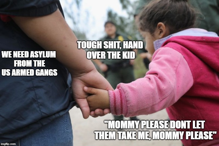 WE NEED ASYLUM FROM THE US ARMED GANGS "MOMMY PLEASE DONT LET THEM TAKE ME, MOMMY PLEASE" TOUGH SHIT, HAND OVER THE KID | made w/ Imgflip meme maker