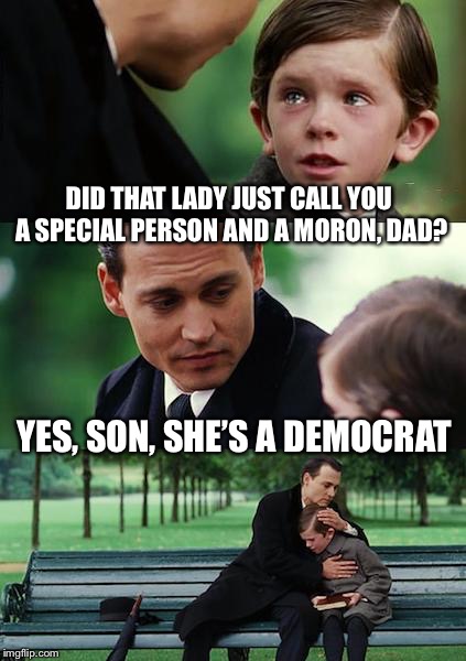 DID THAT LADY JUST CALL YOU A SPECIAL PERSON AND A MORON, DAD? YES, SON, SHE’S A DEMOCRAT | made w/ Imgflip meme maker
