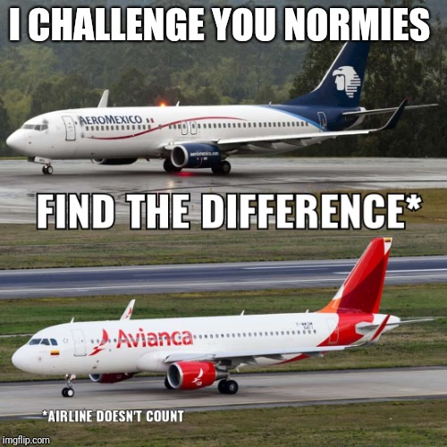 Find the difference (airplanes) | I CHALLENGE YOU NORMIES | image tagged in aviation | made w/ Imgflip meme maker