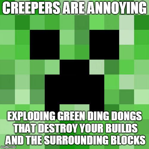 Scumbag Minecraft Meme | CREEPERS ARE ANNOYING; EXPLODING GREEN DING DONGS THAT DESTROY YOUR BUILDS AND THE SURROUNDING BLOCKS | image tagged in memes,scumbag minecraft | made w/ Imgflip meme maker