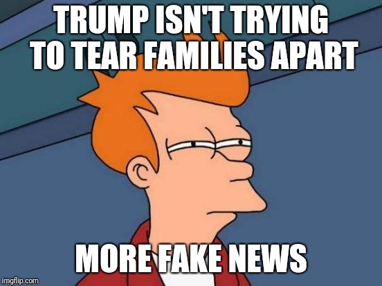 Futurama Fry | TRUMP ISN'T TRYING TO TEAR FAMILIES APART; MORE FAKE NEWS | image tagged in memes,futurama fry | made w/ Imgflip meme maker