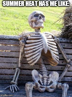 Waiting Skeleton | SUMMER HEAT HAS ME LIKE: | image tagged in memes,waiting skeleton | made w/ Imgflip meme maker