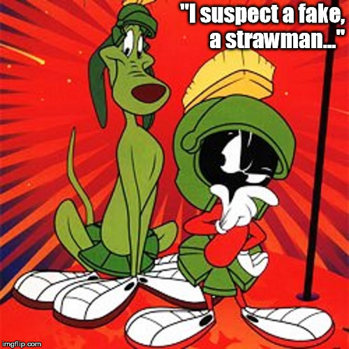 "I suspect a fake, a strawman..." | image tagged in marvin suspects | made w/ Imgflip meme maker