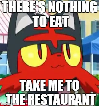 there's nothing to eat | THERE'S NOTHING TO EAT; TAKE ME TO THE RESTAURANT | image tagged in litten | made w/ Imgflip meme maker