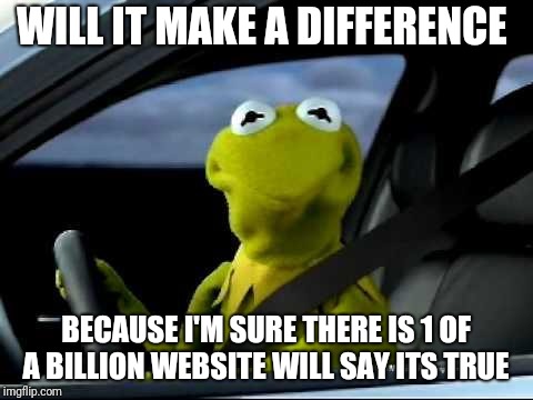 WILL IT MAKE A DIFFERENCE BECAUSE I'M SURE THERE IS 1 OF A BILLION WEBSITE WILL SAY ITS TRUE | made w/ Imgflip meme maker