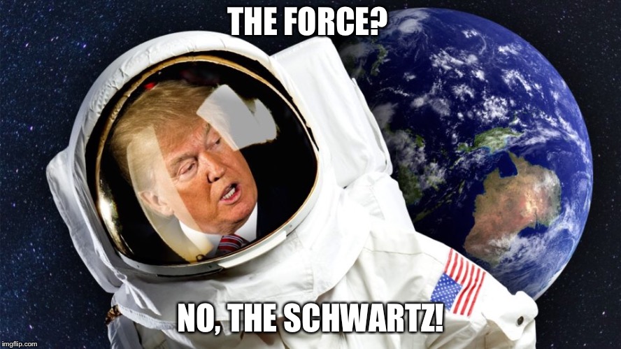 THE FORCE? NO, THE SCHWARTZ! | image tagged in trump in space | made w/ Imgflip meme maker