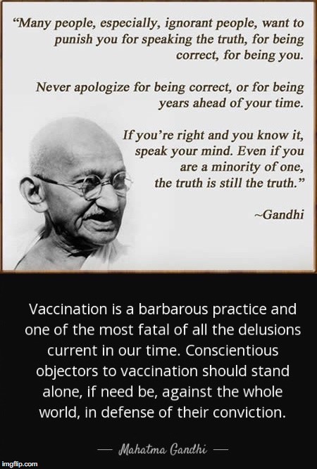 Even If You Are A Minority Of One The Truth Is Still The Truth | image tagged in gandhi,truth,vaccination,conviction,conscientious objector,minority | made w/ Imgflip meme maker
